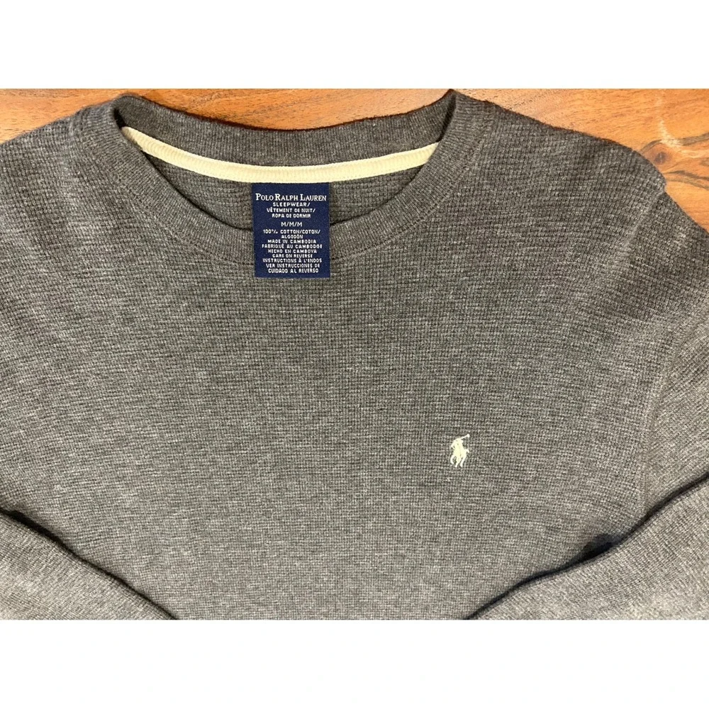 Polo Ralph Lauren Mens Gray Waffle Knit Thermal Long Sleeve Shirt Medium M